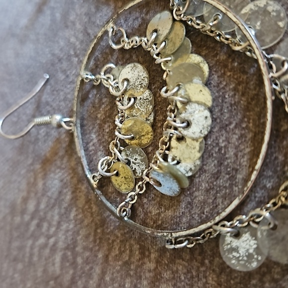 5/$25 VTG Hoop Sequin Chandalier Statement Dangle Hook Disco Earrings FLAWED - Picture 3 of 5